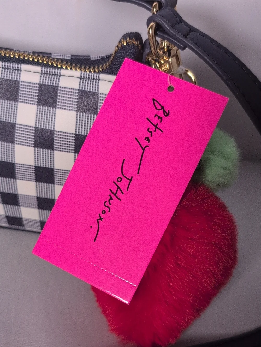 Betsey Johnson Blue & White Gingham Strawberry Purse